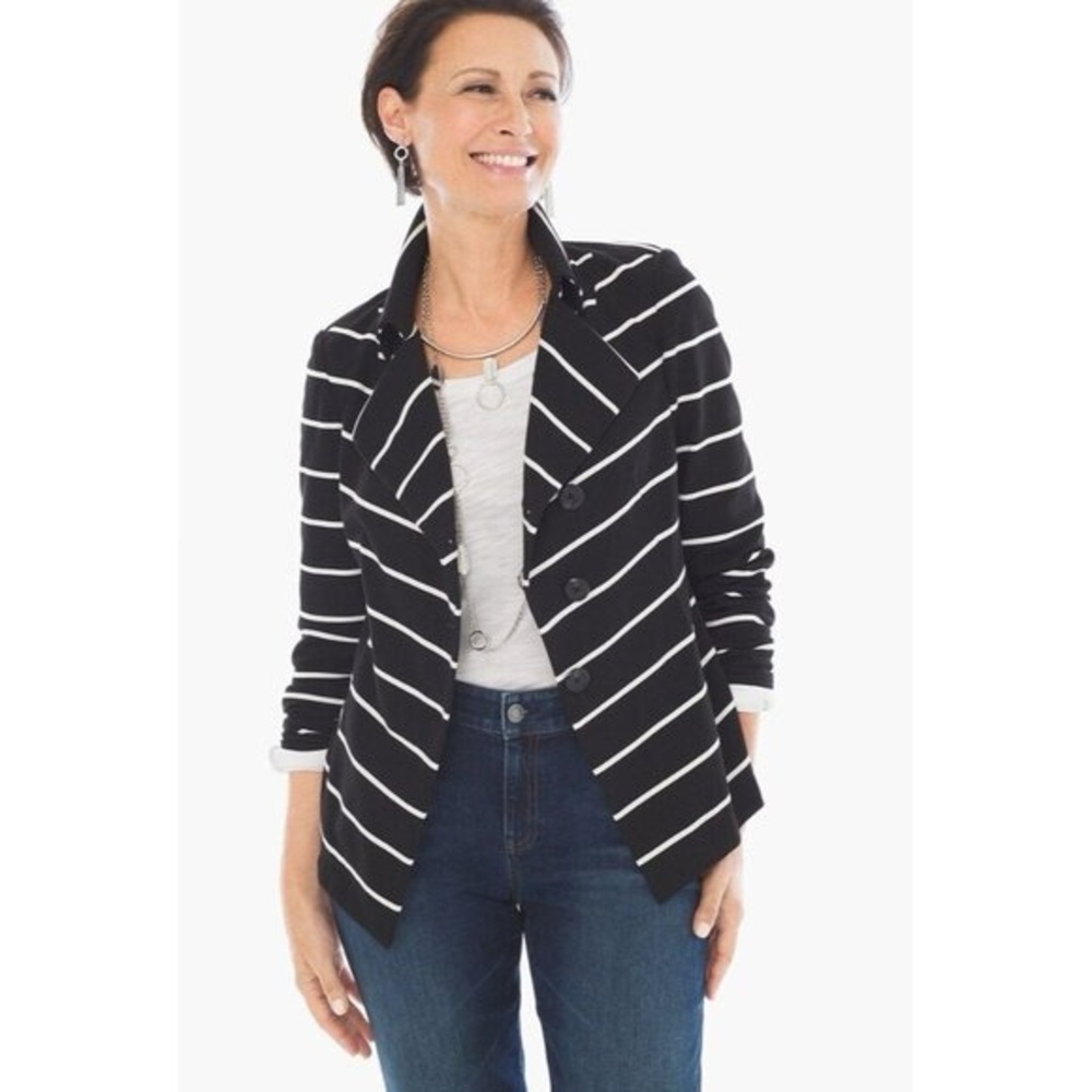 Chico’s Black White Stripe Ponte Knit Blazer‎